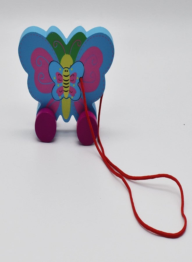 JustHandmade Wooden Animal Pull Along Toy for Kids - Indoor Game (Butterfly) - Image 4